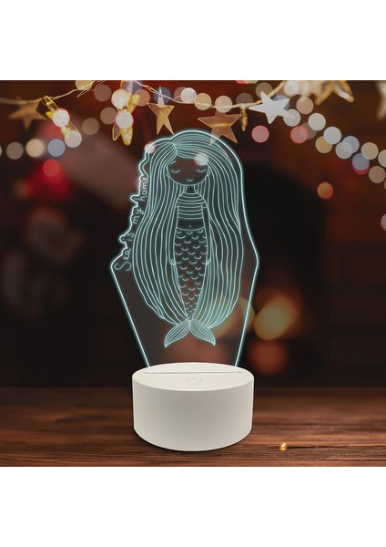 Spor 3D LED Masa Lambası, Golf Oyuncusu Merhaba 8" x 10" Beyaz Taban Balık Kuyruğu ile Okyanus Kadınının Peri Masalı (Yurt Dışından)