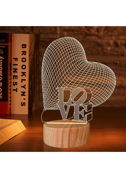 Love 3D Illusion Gece Lambası, Kalp Hologramlı Optik (Yurt Dışından)