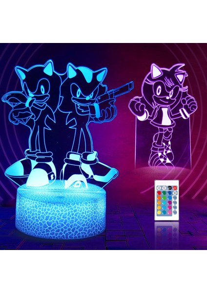 3D Anime Gece Lambası LED Illüzyon Lambası ve 16 Renkli Renkli-B (Yurt Dışından)