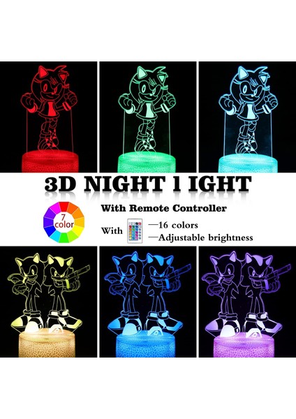 3D Anime Gece Lambası LED Illüzyon Lambası ve 16 Renkli Renkli-B (Yurt Dışından)