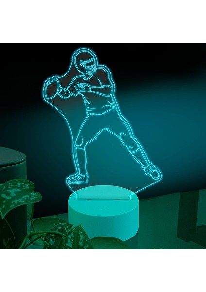 , Müzikli 3D Ledli Masa Lambası, Caz Trompet I 8" x 10" Beyaz Tabanlı Amerikan Futbolcusu Topu Fırlatıyor (Yurt Dışından)