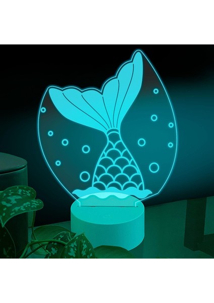 , Müzik 3D LED Masa Lambası, Caz Trompet I 8" x 10" Beyaz Tabanlı Balık Bayan Kadın Yüzme Deniz Kuyruğu (Yurt Dışından)