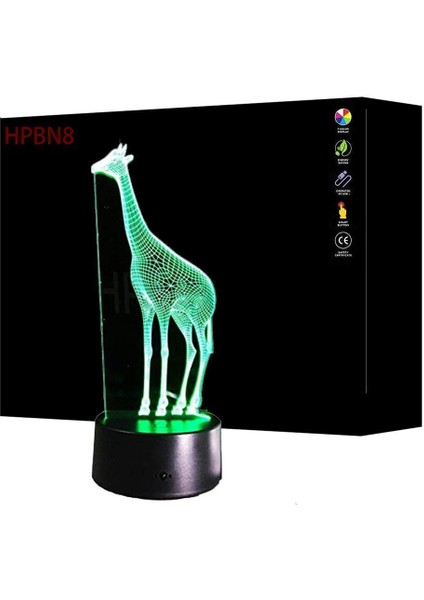 3D Zürafa Gece Lambası USB Dokunmatik Anahtar Dekor Masası (Yurt Dışından)