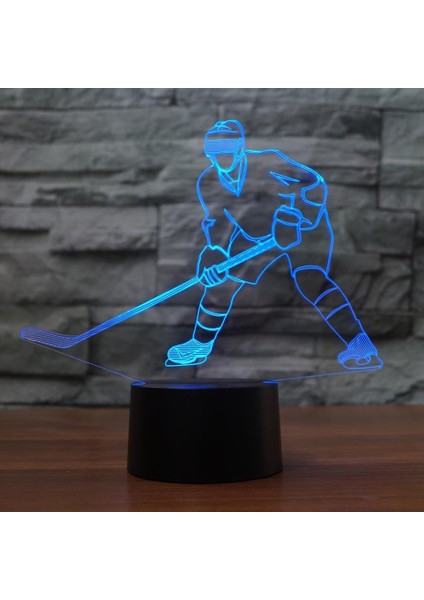 3D Buz Hokeyi Gece Lambası Illüzyon Lambası 7 Renk Ch (Yurt Dışından)