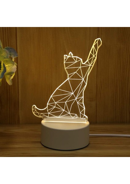 3D Akrilik LED Gece Lambası - Dekorasyon USB Şanslı Kedi (Yurt Dışından)