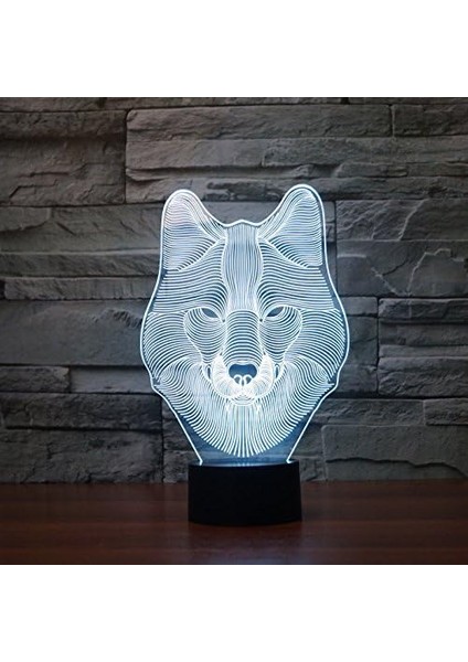 3D Kurt Gece Lambası Köpek Hayvan Dokunmatik Anahtar Tablosu (Yurt Dışından)