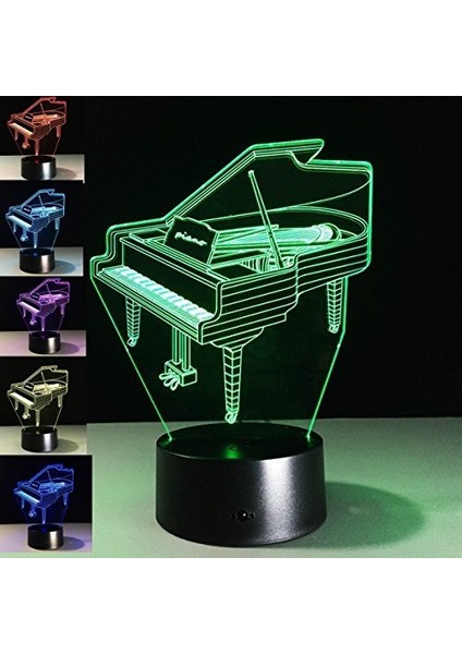 3D Piyano Gece Lambası LED USB 7 Renkli Ch (Yurt Dışından)