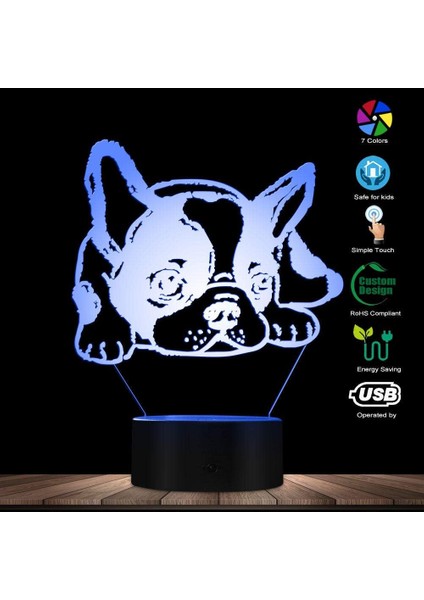 3D Illusion Gece Lambası Fransız Bulldog LED Illusio (Yurt Dışından)