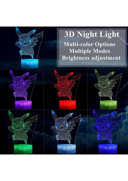 3D Gece Lambası, 3D Lamba (3 Desen 7 Renk) Zekası (Yurt Dışından)