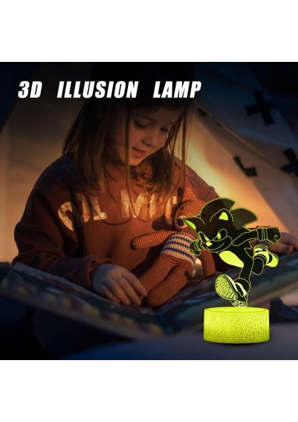 3D Kirpi Anime Gece Lambası -Led Illusion Lamba 1 Sonic-3 (Yurt Dışından)