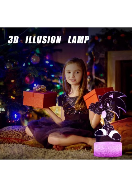 3D Kirpi Anime Gece Lambası -Led Illusion Lamba 1 Sonic-3 (Yurt Dışından)