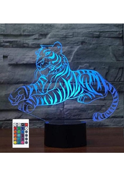 3D Tiger Gece Lambası 16 Renk Değişimi LED Uzaktan Kumandalı (Yurt Dışından)