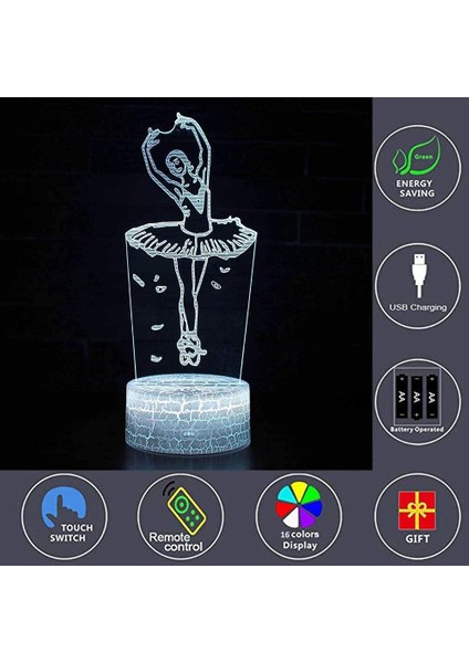 Bale Balerin 3D LED Optik Yanılsama Dekorasyonu (Yurt Dışından)