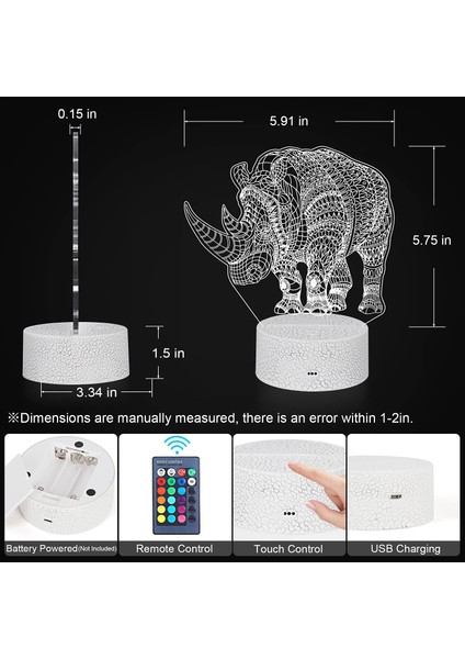 Çocuklar Için 3D Panda Gece Lambası, 3D LED Illusio Gergedan (Yurt Dışından)