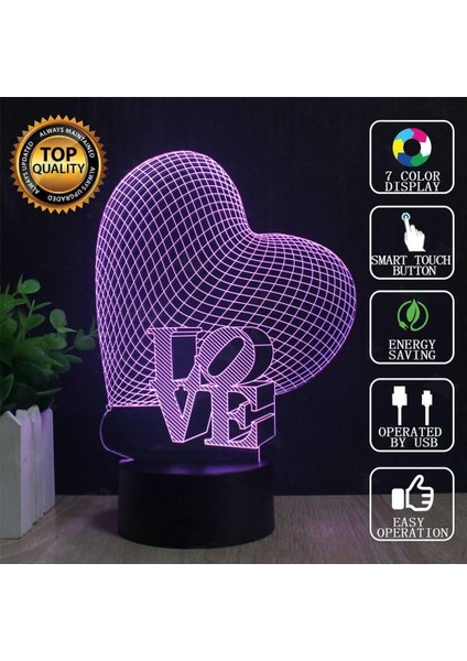 Aşk Kalp Balonları Gece Lambası, 3D Optik Illusio Kalp Burcu Aşk (Yurt Dışından)