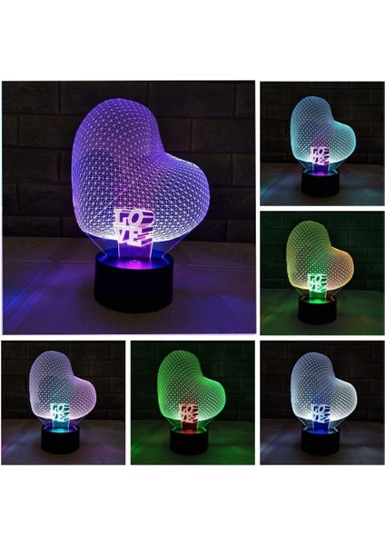 Aşk Kalp Balonları Gece Lambası, 3D Optik Illusio Kalp Burcu Aşk (Yurt Dışından)