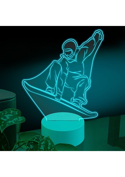, Spor 3D LED Masa Lambası, Golf Oyuncusu Merhaba 8" x 10" Beyaz Taban Kış Sporları Snowboard Tepedeki Adam Atlama (Yurt Dışından)