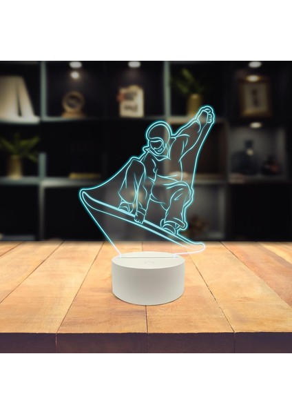 , Spor 3D LED Masa Lambası, Golf Oyuncusu Merhaba 8" x 10" Beyaz Taban Kış Sporları Snowboard Tepedeki Adam Atlama (Yurt Dışından)