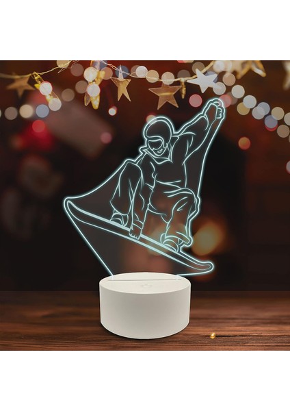 , Spor 3D LED Masa Lambası, Golf Oyuncusu Merhaba 8" x 10" Beyaz Taban Kış Sporları Snowboard Tepedeki Adam Atlama (Yurt Dışından)