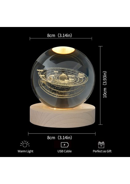 3D Kristal Küre Gece Lambası Dekolampı, 80 mm (3,15 Inç) (Yurt Dışından)