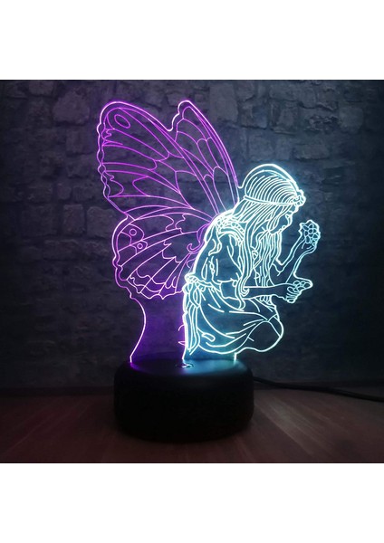Mixcolor Kelebek Peri Kız Kanadı Gece Lambası 3D (Yurt Dışından)