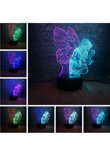 Mixcolor Kelebek Peri Kız Kanadı Gece Lambası 3D (Yurt Dışından)