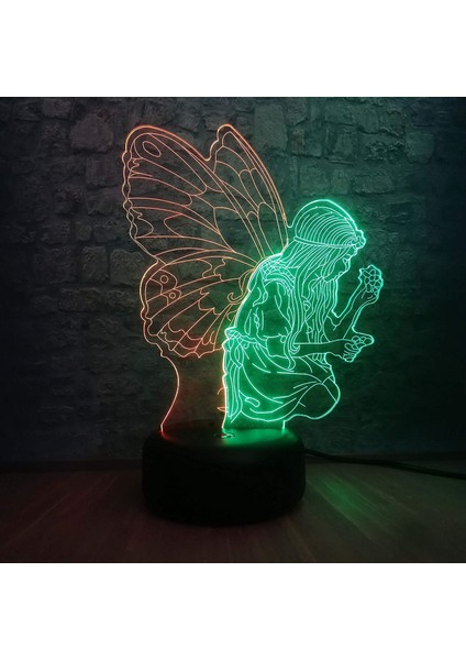 Mixcolor Kelebek Peri Kız Kanadı Gece Lambası 3D (Yurt Dışından)