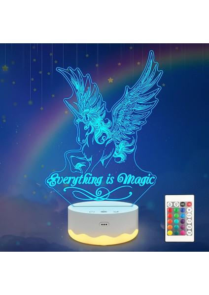 Kelebek Illüzyon Gece Lambası, 3D LED 16 Renkli Ch Unicorn2 (Yurt Dışından)