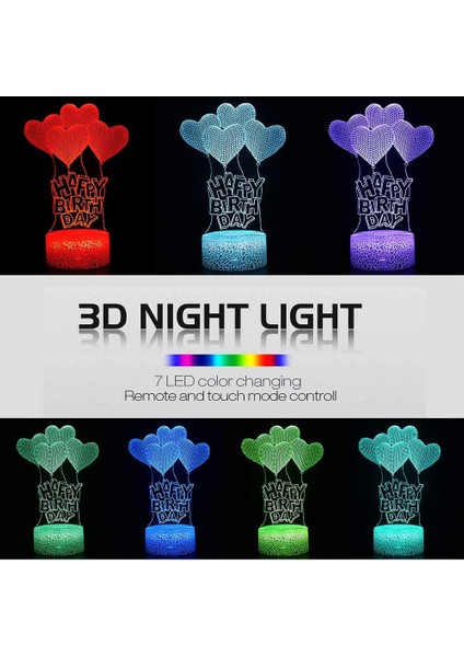 Seni Seviyorum 3D Gece Lambası, 16 Renk Balon H Beyaz (Yurt Dışından)