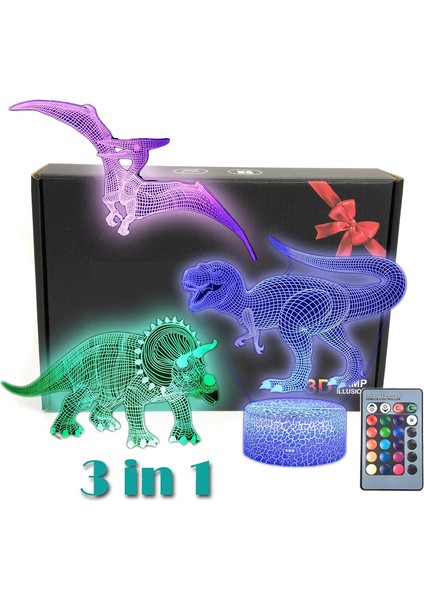 Jurassic Dinozor 3D Illusion Masa Lambası Gece Lambası (Yurt Dışından)