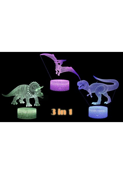 Jurassic Dinozor 3D Illusion Masa Lambası Gece Lambası (Yurt Dışından)
