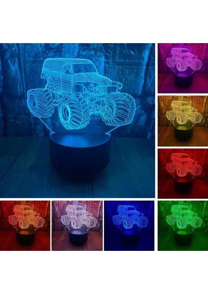 Monster Trucks 3D LED Optik Yanılsama Yatak Odası Aralık (Yurt Dışından)