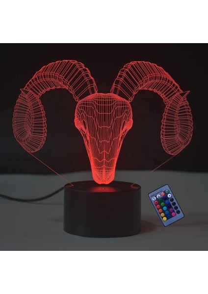 Optik Illüzyon 3D Boynuzlar Gece Lambası 16 Renk Ch (Yurt Dışından)