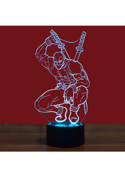 3D Gece Lambası Yarım Çömelme Deadpool Renkli 3D Nig (Yurt Dışından)