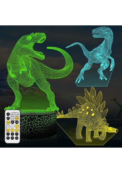 3D Dinozor LED Gece Lambası - 3 Desen 16 Renk (Yurt Dışından)