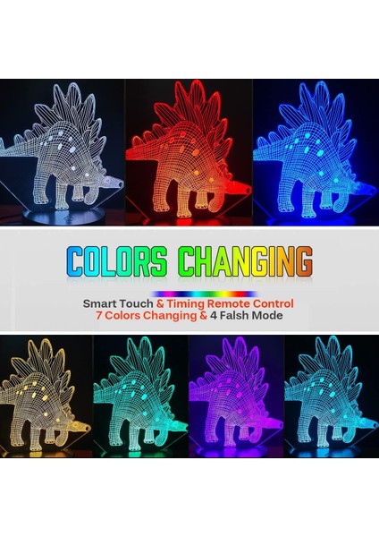 3D Dinozor LED Gece Lambası - 3 Desen 16 Renk (Yurt Dışından)