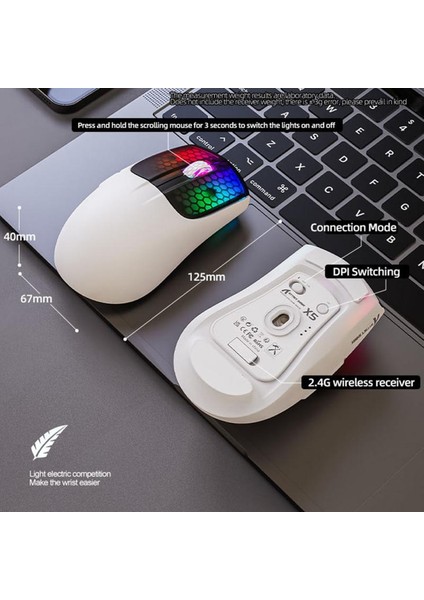 Ryra X5RGB Hafif Üç Modlu 2.4g Kablosuz Oyun Faresi 4000 Dpı Rgb Fare Bluetooth Oyun Faresi 6 Düğme Dizüstü Bilgisayar (Yurt Dışından)