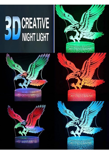 3D Gece Lambası Kartal Optik Illüzyon Lambası Yaratıcı (Yurt Dışından)