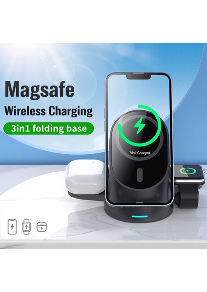 3 In 1 Manyetik Kablosuz Şarj Istasyonu 15W Tip C Katlanabilir Şarj Tutucu Apple Telefon iPhone 12 13 14 Pro Max Mini Için Standı (Yurt Dışından)