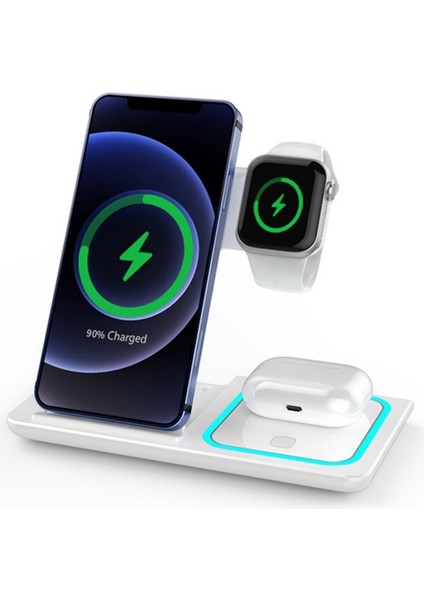 3 In 1 Kablosuz Şarj Standı Pedi iPhone 14 13 12 11 x Apple Watch 8 7 Katlanabilir 15W Telefon Hızlı Şarj Istasyonu (Yurt Dışından)