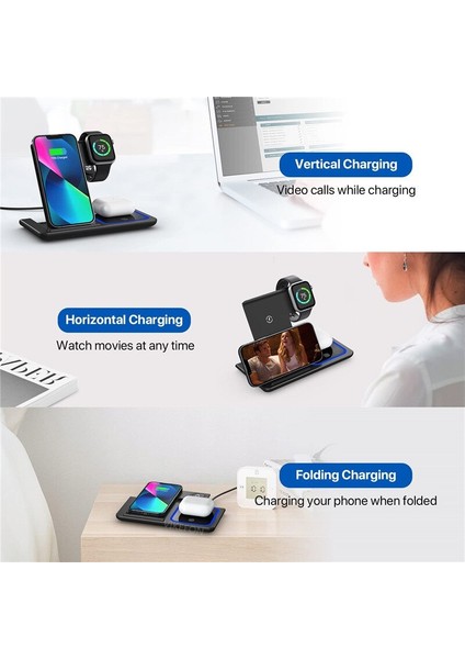 3 In 1 Kablosuz Şarj Standı Pedi iPhone 14 13 12 11 x Apple Watch 8 7 Katlanabilir 15W Telefon Hızlı Şarj Istasyonu (Yurt Dışından) modelleri