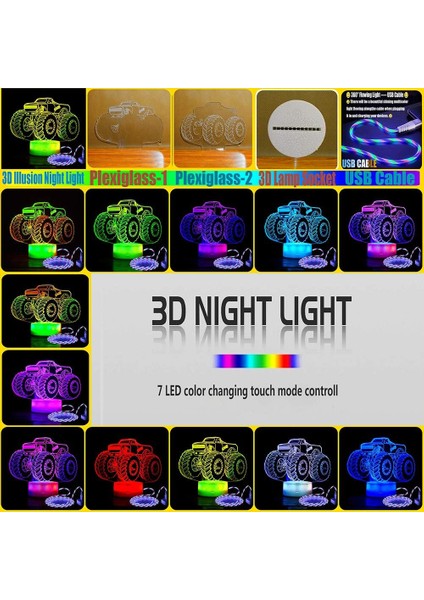 Çocuklar Için 3D Gece Işıkları Erkekler Için Monster Trucks N (Yurt Dışından) fiyatları