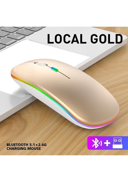 Şarj Edilebilir Bluetooth Kablosuz Fare Tablet Telefon Bilgisayar Bluetooth Kablosuz Fare Şarj Aydınlık 2.4g USB Kablosuz Fare (Yurt Dışından)