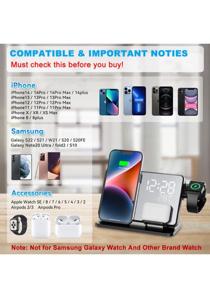 3 In 1 Kablosuz Şarj Cihazı iPhone 14 13 12 Pro Max Apple Watch Için Hızlı Şarj Istasyonu 8 7 Şarj Standı ile Çalar Saat (Yurt Dışından) fiyatları