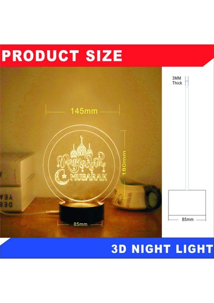 USB ile Güçlendirilmiş Yaratıcı 3D Eıd Mübarek LED Gecesi (Yurt Dışından)