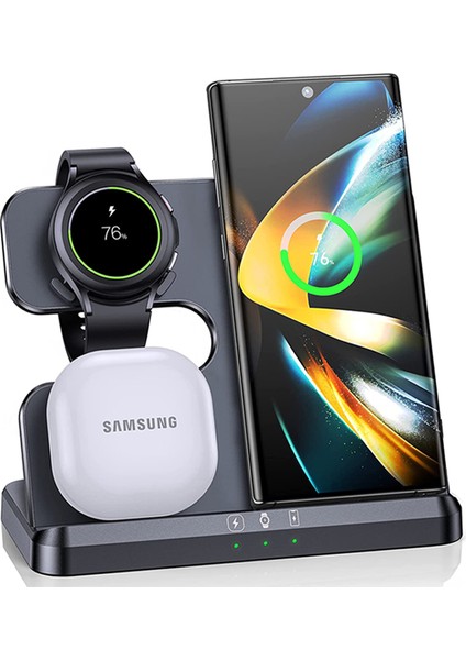 15W 3 In 1 Kablosuz Şarj Standı Hızlı Şarj Dock Istasyonu Samsung Z Fold 4 3 S21 Galaxy Izle 5 5 Pro 4 3 Aktif 2 Tomurcuklar (Yurt Dışından)
