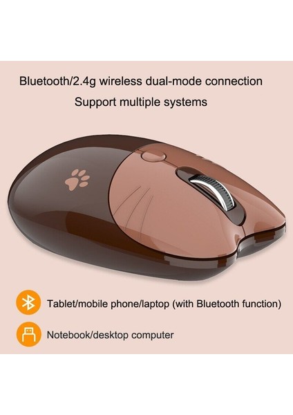 Jomaa Fare Bluetooth + 2.4g Kablosuz Fare USB Alıcılı Sevimli Sessiz Bilgisayar Faresi 3 Ayarlanabilir Dpı Taşınabilir Cep (Yurt Dışından)