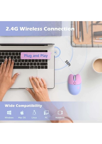 Jomaa Fare Bluetooth + 2.4g Kablosuz Fare USB Alıcılı Sevimli Sessiz Bilgisayar Faresi 3 Ayarlanabilir Dpı Taşınabilir Cep (Yurt Dışından)