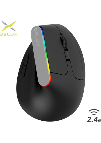 Delux M618C Kablosuz Sessiz Ergonomik Dikey 6 Düğmeler Oyun Faresi USB Alıcısı Rgb 1600 Dpı Optik Fare Pc Laptop Için (Yurt Dışından)