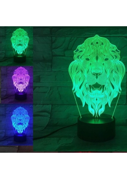 3D Aslan Hayvan Gece Lambası 16 Renk Değişimi LED Rem (Yurt Dışından)